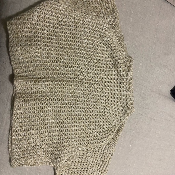 Nordstrom Gold shiny knitted sweater. Mid length arms - Picture 2 of 2